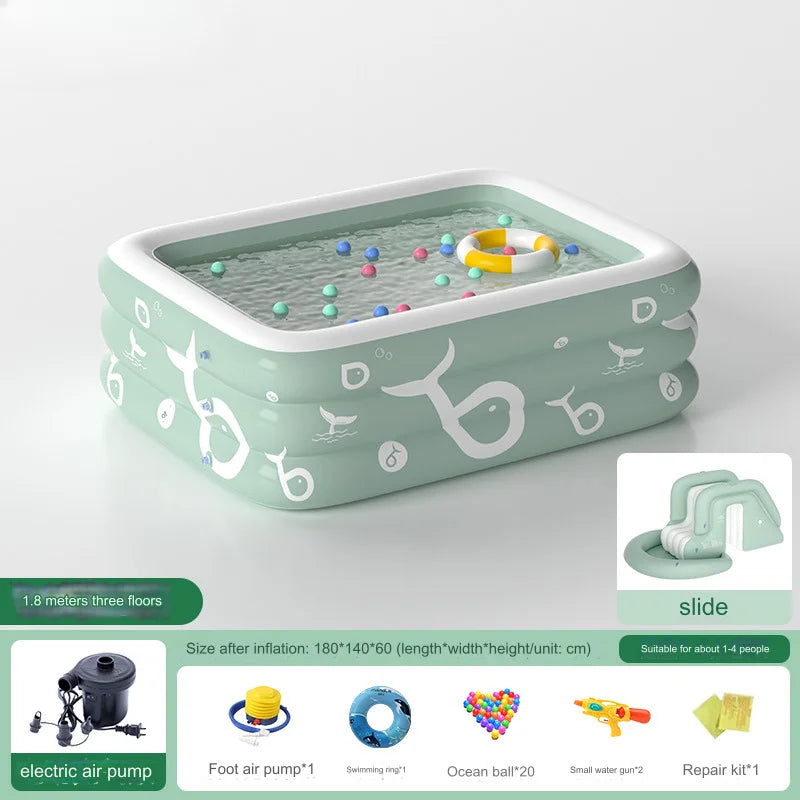 EZ Inflatable Pool with Canopy and Slide,Large Inflatable Swimming Pool for Persons,Family Pool for Backyard, Outdoor