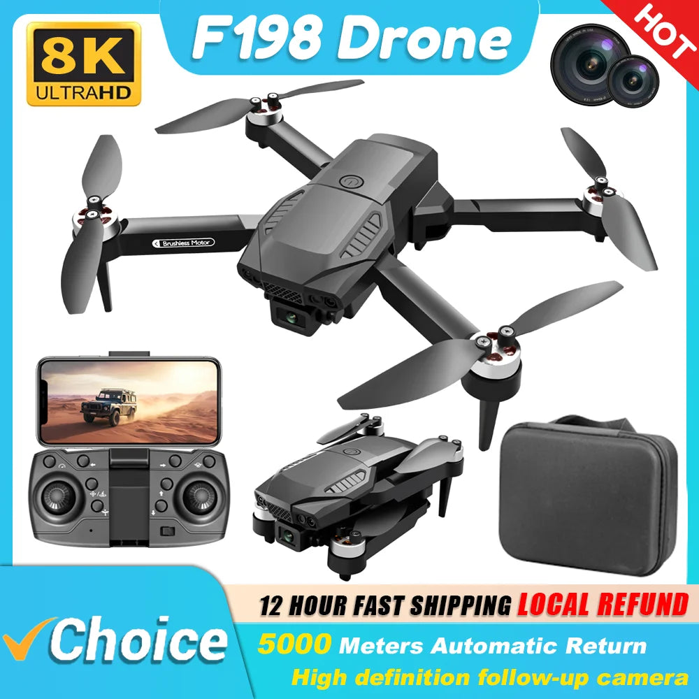 EZ New F198 Drone Professional Dual Camera With 1080P WIFI FPV HD Aerial Photography Wide Angle Brushless RC Foldable Quadcopter