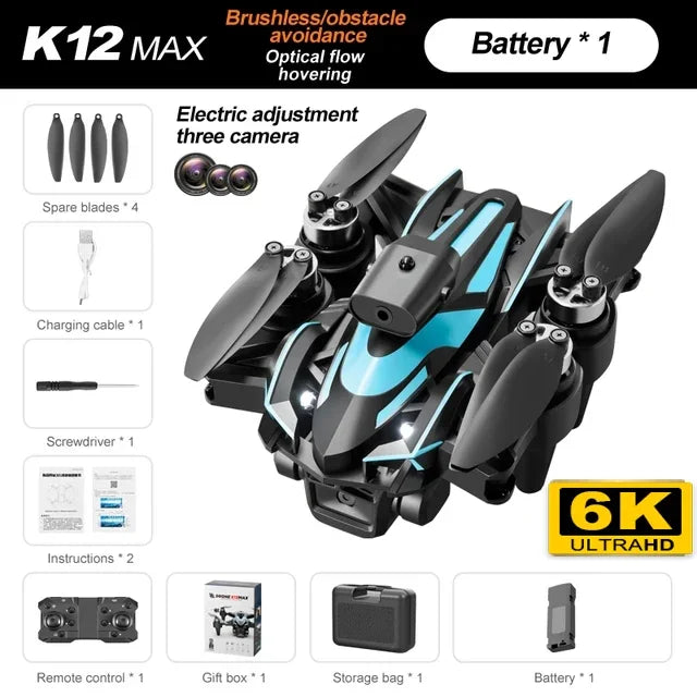 EZ K12 MAX Mini Drone 4K Profesional HD Camera Obstacle Avoidance Aerial Brushless Motor Foldable UAV For Men's Child Gift Toys