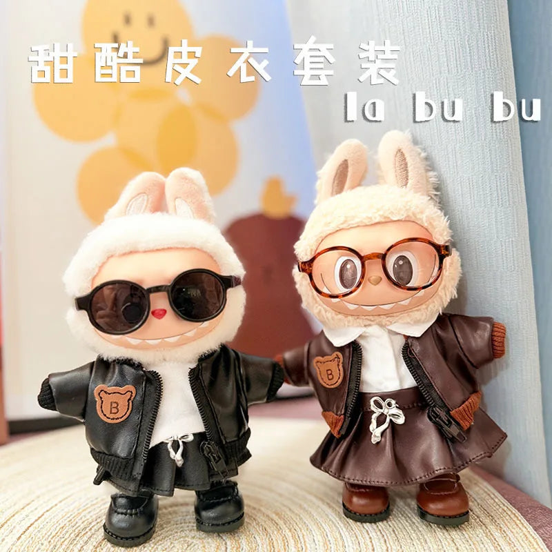 EZ Labubu Doll Clothes Plush Doll'S Clothes Cool And Sweet Leather Clothing Labubu I II Idol Dolls Sitting Party Accessories