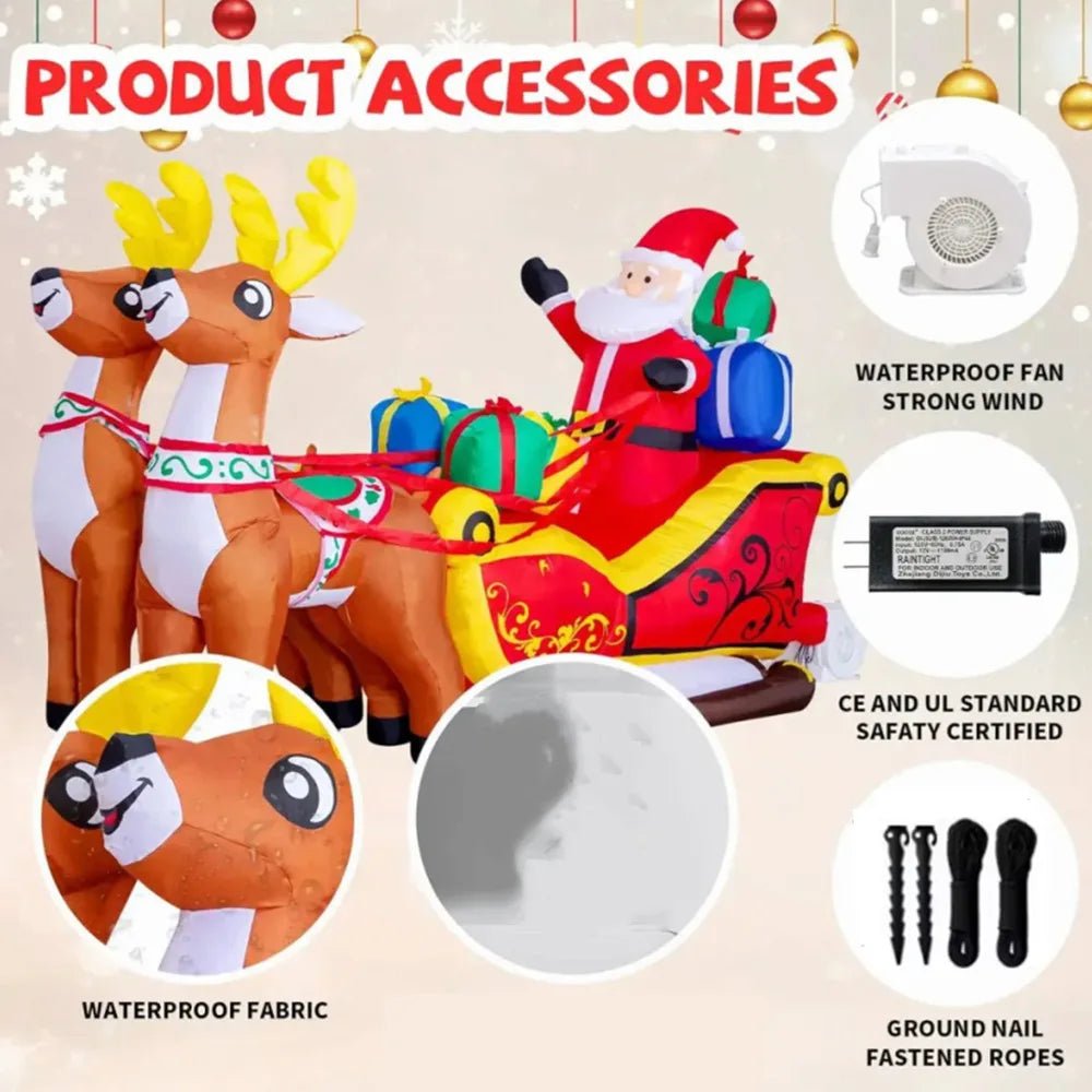 EZ 2.1M Christmas Inflatables Decoration Santa Claus Riding Sled Reindeer Inflatables Indoor Outdoor Decoration Garden Party Decor