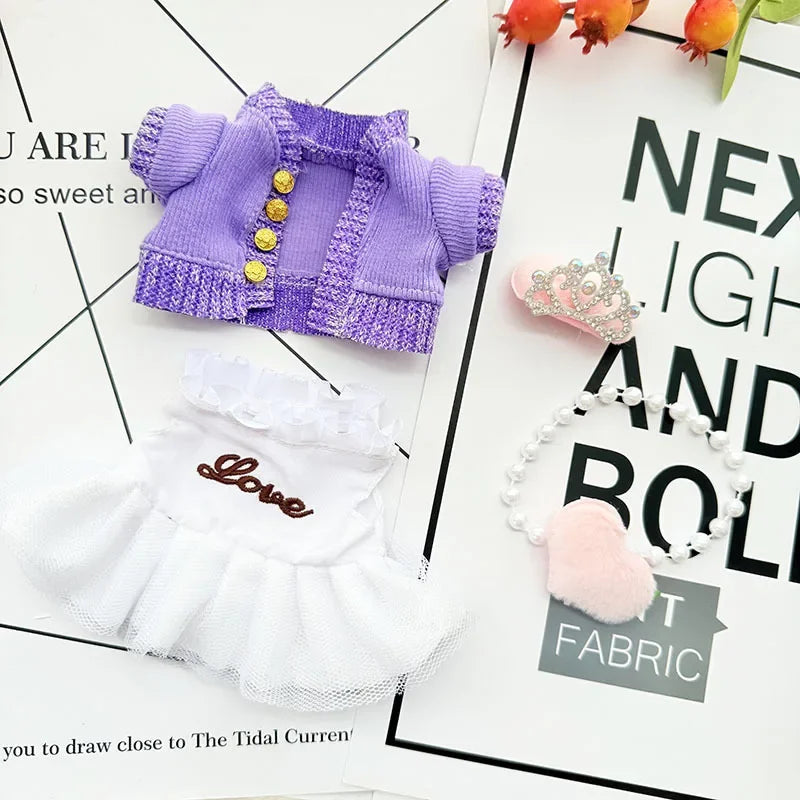 EZ 15/17cm Labubu Doll Clothes Trendy Purple/Pink Dress Set Fashion Accessories For Ropa Labubu