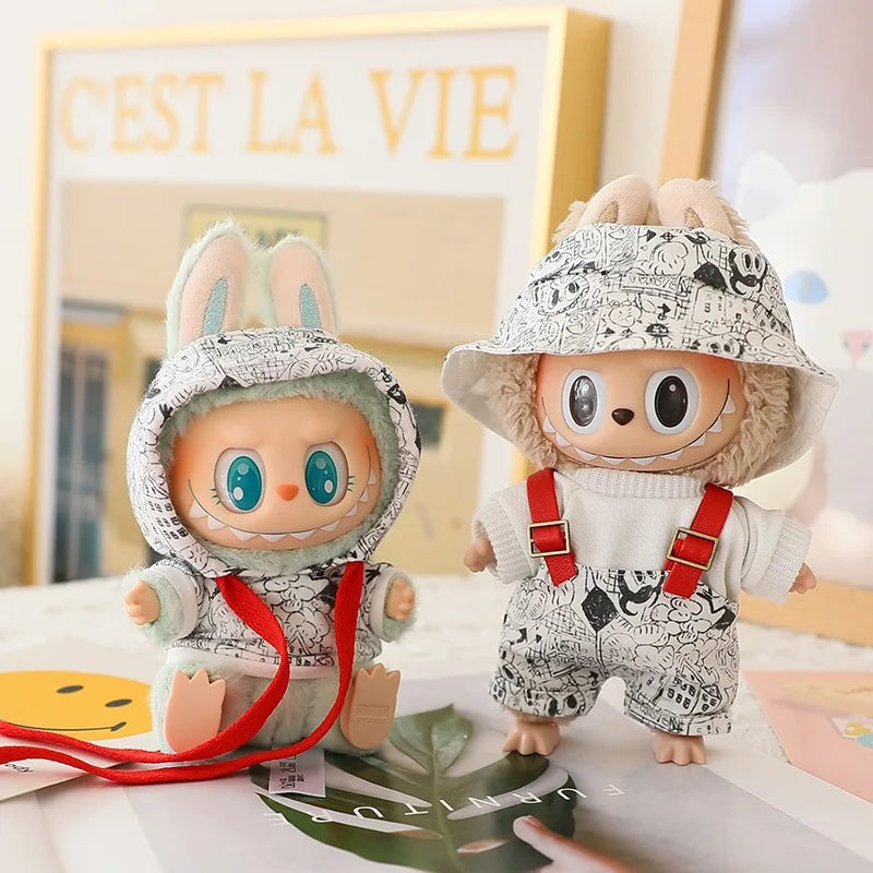 EZ For 1st 2nd 3rd Gen 17cm Labubu Tendencia Clothes Pendant Sitting Party Graffiti Strap Pants Hat Labubu Clothes