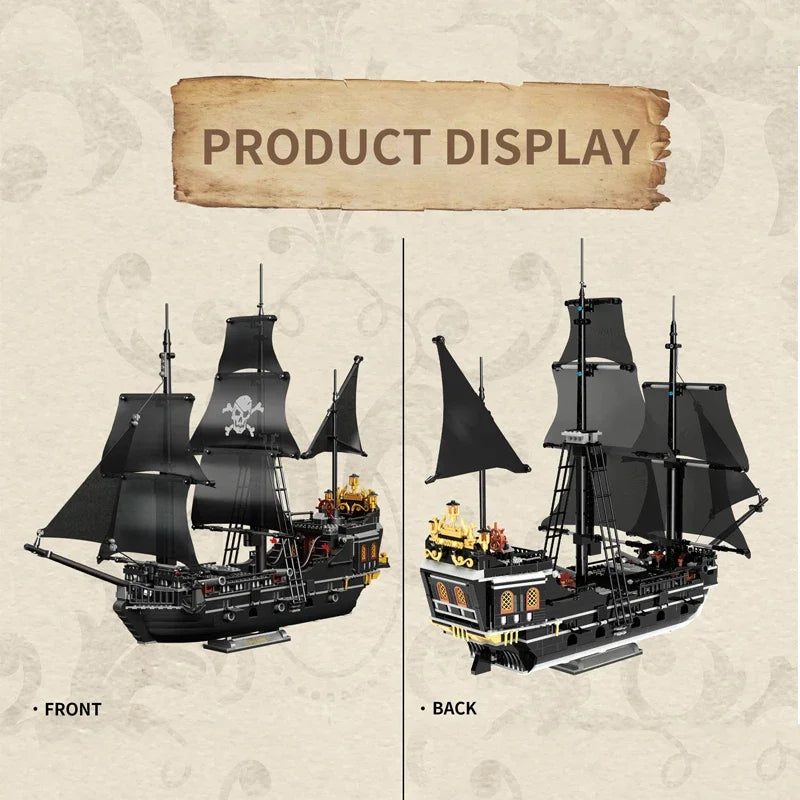EZ Black Pirate Ship Building Blocks Skeleton Ghost Boat Model Assembly Bricks Toys Desktop Decoration Kid Birthday Boy Adult Gifts