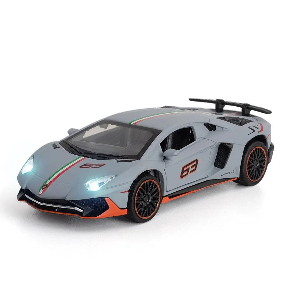 EZ 1:32 Lambor Aventador SVJ LP780-4 Sports Car Model Toy Diecast Metal Scissor Doors Opened Simulation Sound Light Hobby Gifts
