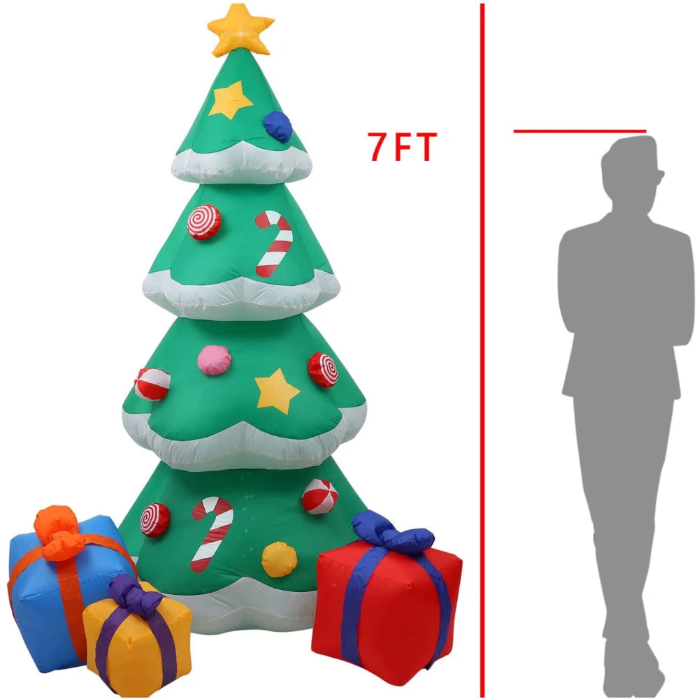 EZ 2.1M/7FT Christmas Inflatable Xmas Tree With LED Lights Outdoor Ornament Christmas Gift Party New Year Indoor Decoration Toys