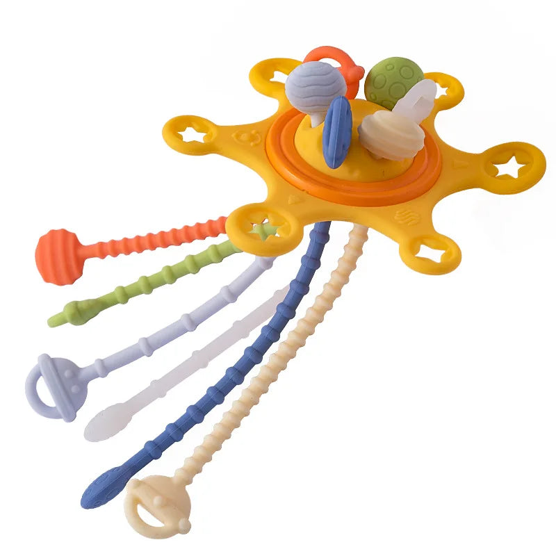EZ Activity Development Pull String Toys Silicone Teething Rattle Educational Learning Toy Baby Sensory Montessori Toys 6 12 Months