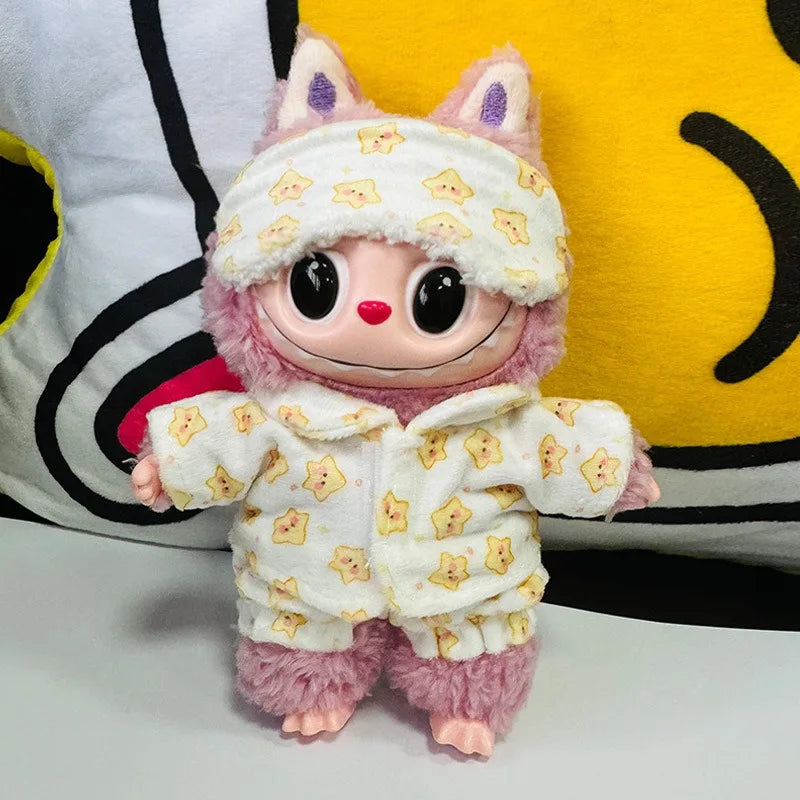 EZ Doll Clothes Accessories for 17cm Labubu Dolls Baby Doll Lovely Pajamas With Eye Mask Stuffed Cotton Toy for Korea Star Kpop EXO