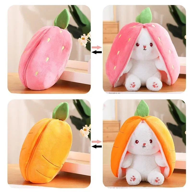 EZ 25cm Cute Strawberry Carrot Rabbit Plush Toy Stuffed Creative Into Fruit Transform Baby Cuddly Bunny Doll for Kid Birthday Gift