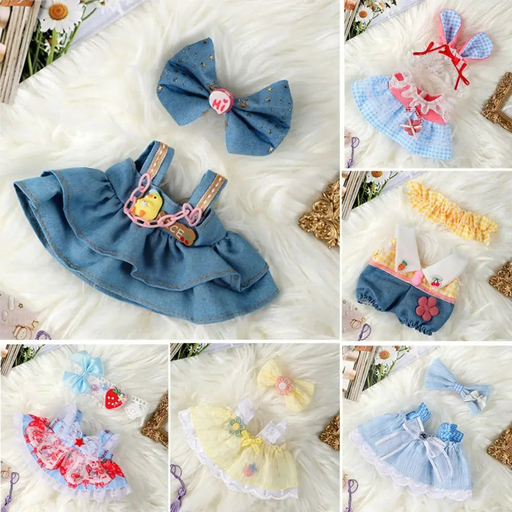 EZ 20cm Cotton Doll Clothes With Headwear Bow Headband Accessories Plush Dolls Dresses Skirt Decoration for EXO Idol Doll Accessory