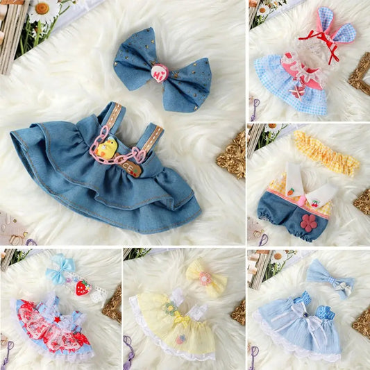EZ 20cm Cotton Doll Clothes With Headwear Bow Headband Accessories Plush Dolls Dresses Skirt Decoration for EXO Idol Doll Accessory