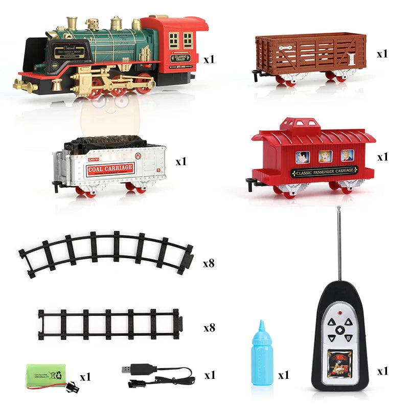 EZ Remote Control Track Train Car Classical Simulation Water Steam Electric Railway Set Christmas Gift Educational Toy For Children