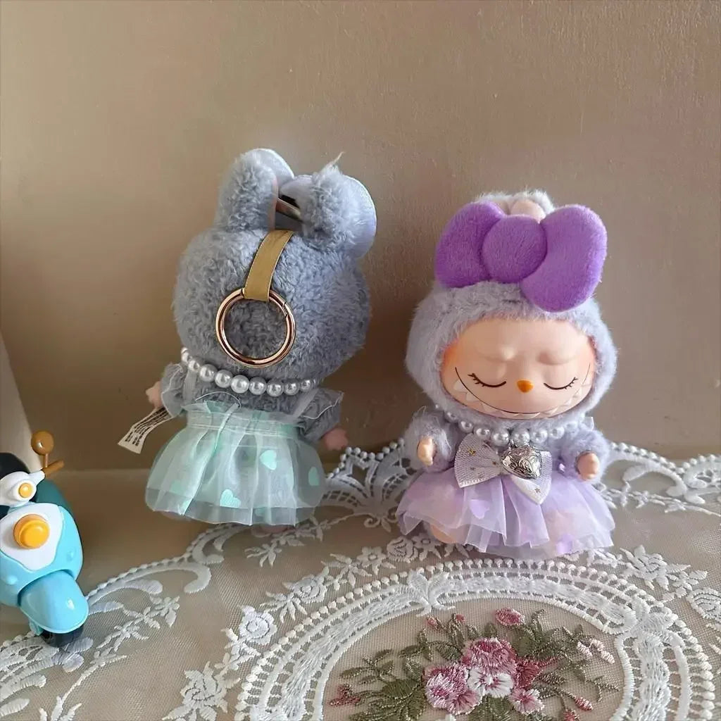 EZ Dress for 17cm Labubu Mini Plush Doll'S Clothes Outfit Accessories for Kpop Exo Labubu Idol V2 Bow Princess Dress Clothing Gift