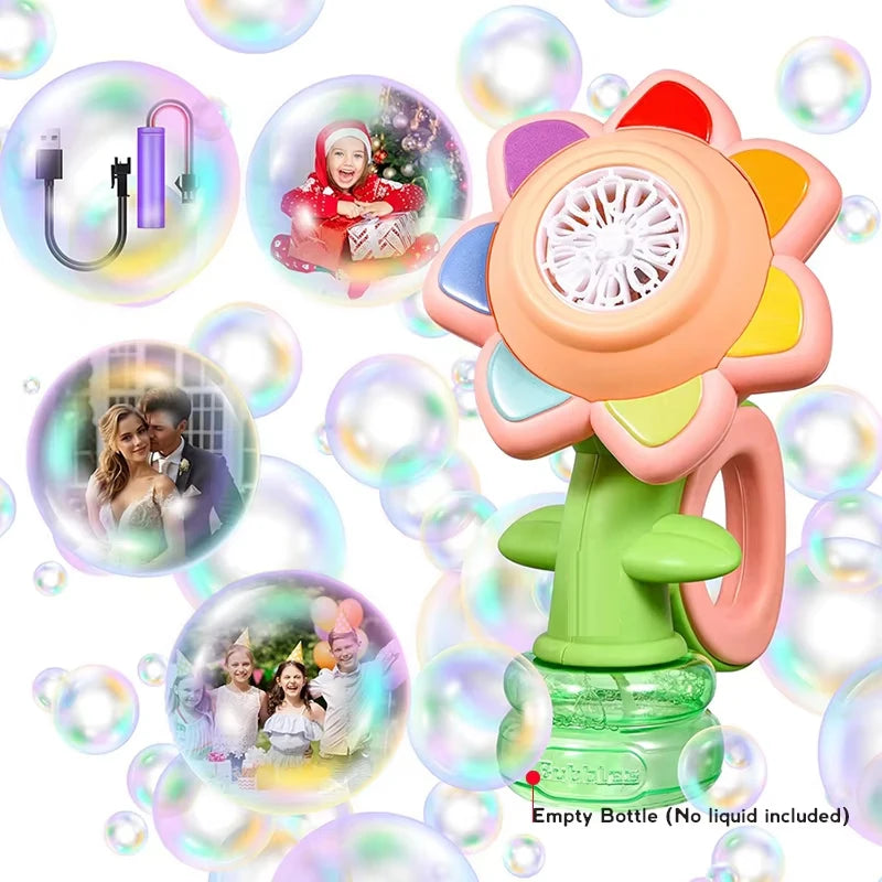 EZ Sunflower Bubble Machine for Kids Automatic Flower Bubble Toy with Light for Toddlers Bubble Maker Blower for Kids Outdoor Toys