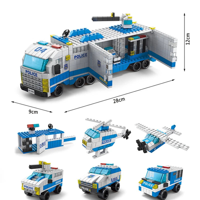 EZ 6in1 NEW Police Sports Car Fire Engineering Engine Mini Loader Truck Classic Model Building Blocks Sets Bricks Toy City