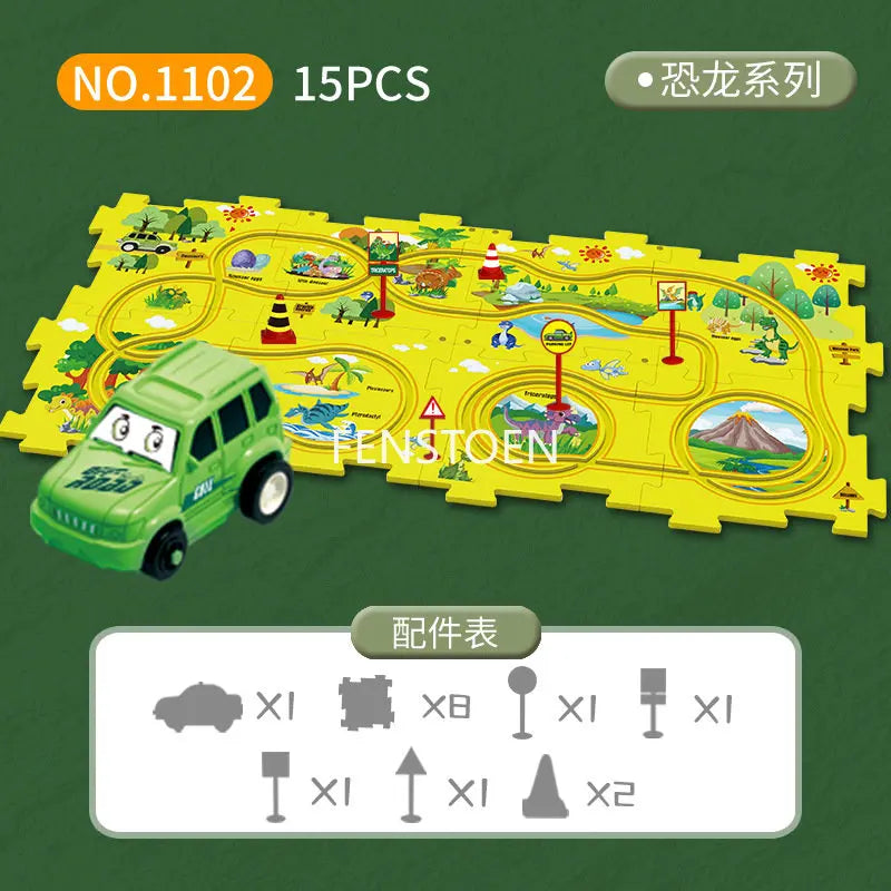 EZ Children Puzzle Electric Railroad Speeder DIY Assembly Electric Car Automatic Rail City Scene Construction Education Toy Gift
