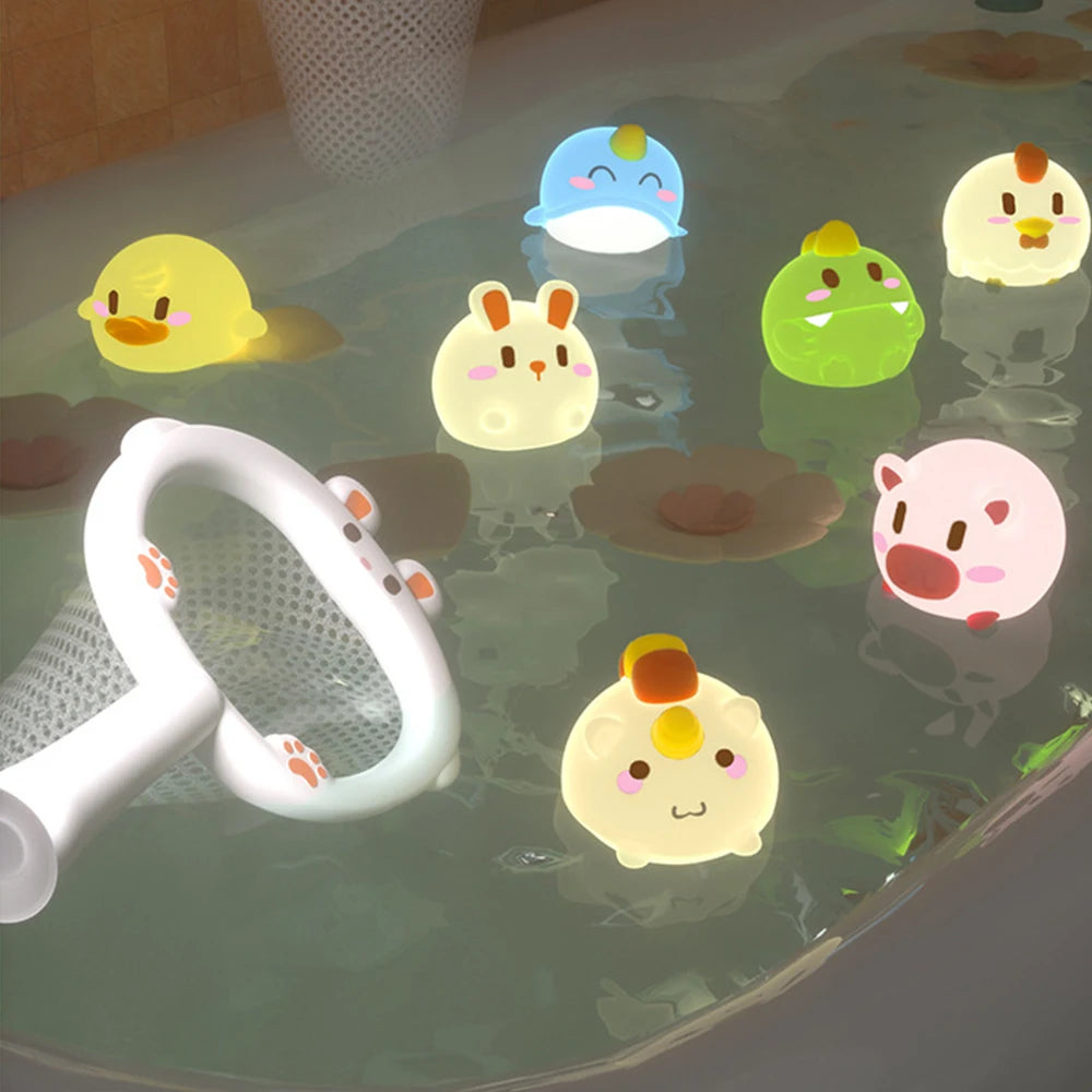 EZ Baby Cute Animals Bath Toy LED Light Up Toys Swimming Water Soft Rubber Float Induction Luminous Duck for Kids Play Funny Gifts