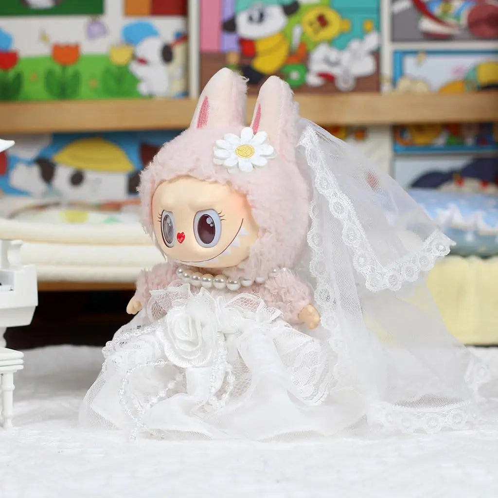 EZ For 17cm Labubu baby clothes vinyl pendant outfit wedding dress heart Macaron for Labubu clothes