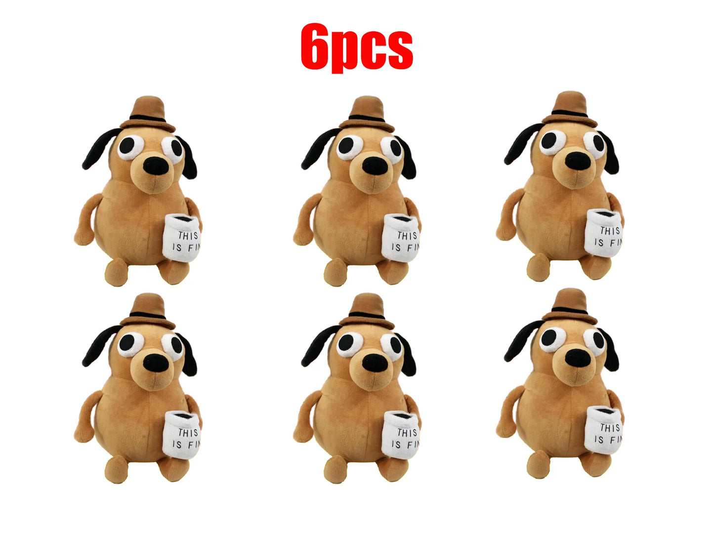 EZ 25cm This Is Fine Meme Coffee Dog Plush Toy Soft Stuffed Doll Stuffed Plush Animals Kids Toy Gift for Children Boy Birthday