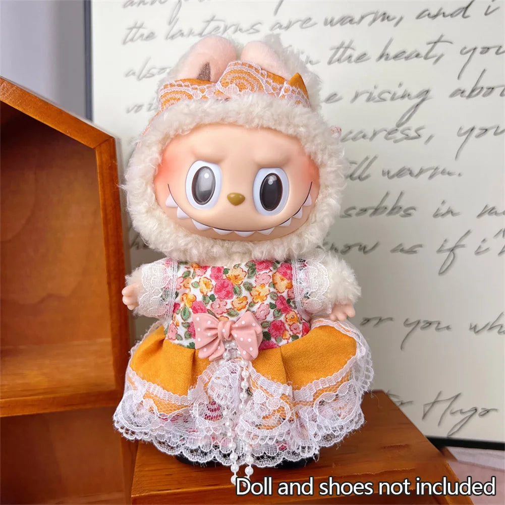 EZ For 17cm labubu V1 V2 baby clothes bear overalls outfit plush vinyl face labubu doll pendant clothes