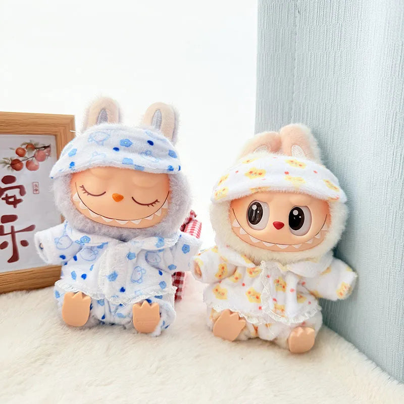 EZ Labubu Mini Pajamas with Eye Mask Three-piece Kawaii 15-17cm V1 V2 Labubu Clothes Cute Idol Plush Doll Accessories