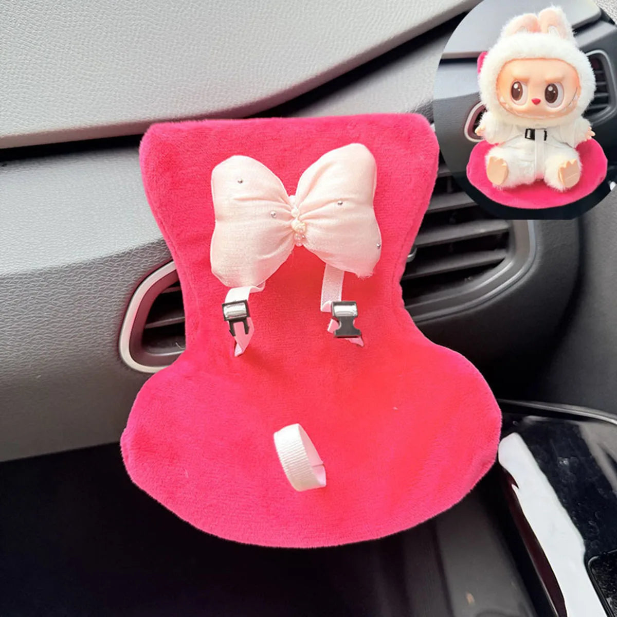 EZ Mini Cute Car Safety Seat Car Air Outlet Decoration Car Interior Decoration Ornament Suitable for 17cm labubu Dolls