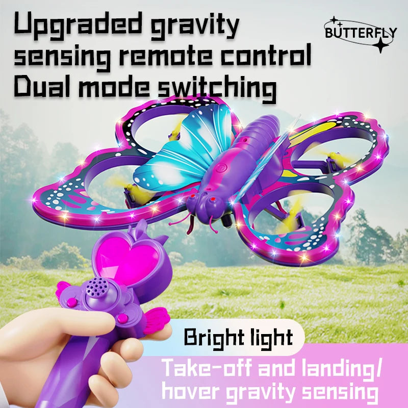 EZ New V40 2.4GHz Glitter Butterfly Remote Control Aircraft Gravity Sensing Mini Drone RC Quadcopter Children's Gift Toys
