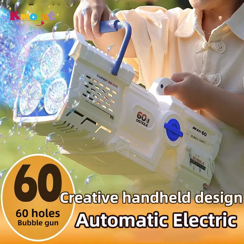 EZ 60 Holes Bubble Gun LED Light Electric Full Automatic Soap Bubble Machine Toys for Kids Outdoor Wedding Party Children's Gifts