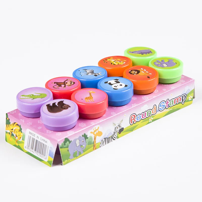 EZ 10pcs Stamps Cartoon Smiley Face Kids Self-ink Stamps Children Toy for Scrapbooking Seal Stamper DIY Painting Photo Album Decor