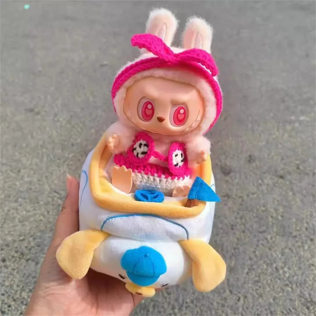 EZ Cute Labubu Doll Chair Mobile Phone Holder & Summer Swimsuit Dress with Slippers Doll Shirt Sea Beach Style