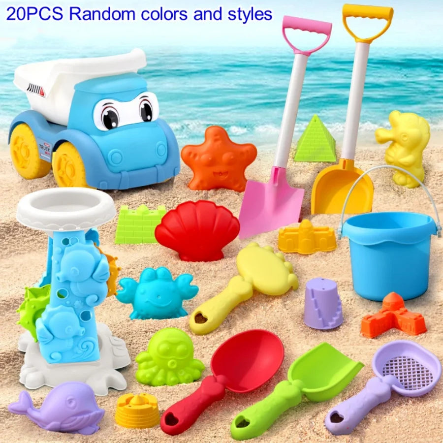EZ Children's Beach Toy Set, ATV, Sand Digging and Water Toy, Beach Bucket, Hourglass, Shovel, Beach Sand Play Tool Random Colors