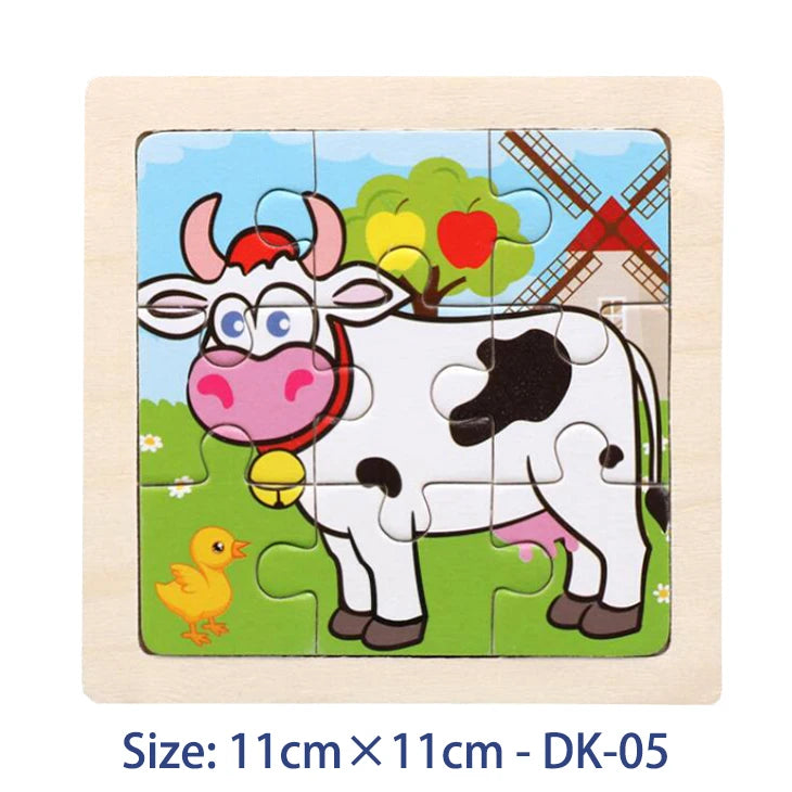 EZ 11cm/4.33in Kids Wooden Jigsaw Puzzle Games Cartoon Animal Vehicle Pattern Children Montessori Educational Toys