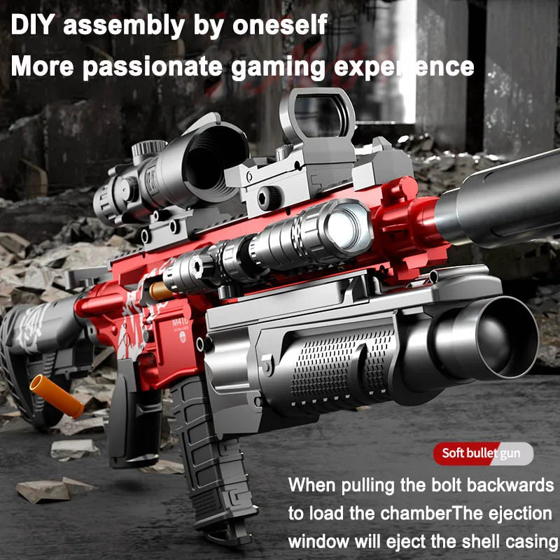 EZ Children's Manual Soft Bullet M416 Soft Bullet Gun Can Fire Submachine Gun Model Boy Toy Gun Action Loading Assault Rifle
