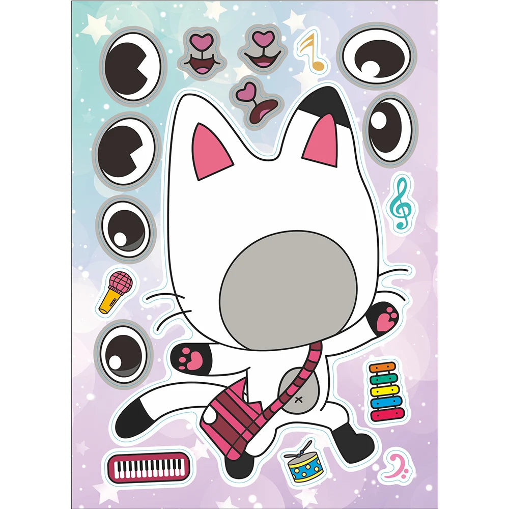 EZ 6/12Sheets Gabby's Dollhouse Make A Face Puzzle Stickers Kids Make Your Own DIY Game Children Cartoon Jigsaw Education Toys Gift