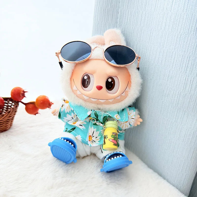 EZ For 17cm Labubu Doll Clothes Beachwear Fashion Clothes With Sunglasses Labubu Clothes Ropa Labubu