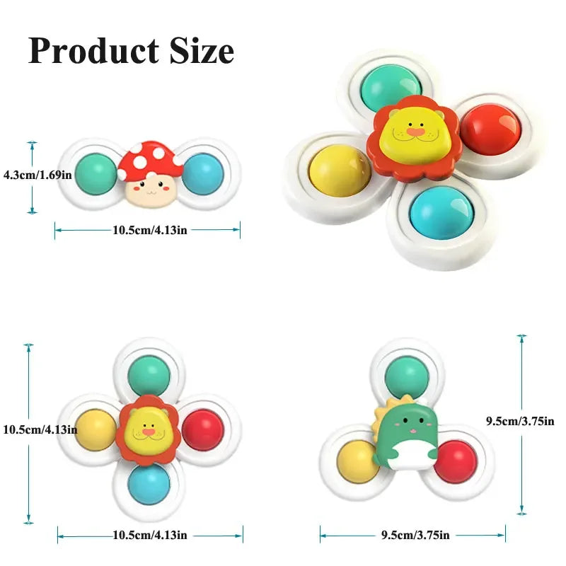 EZ 3PC Set Suction Cup Spinning Cartoon Animal Spinner Toys For Kids Window Baby High Chair Table Travel Bath Toy for Children Gift