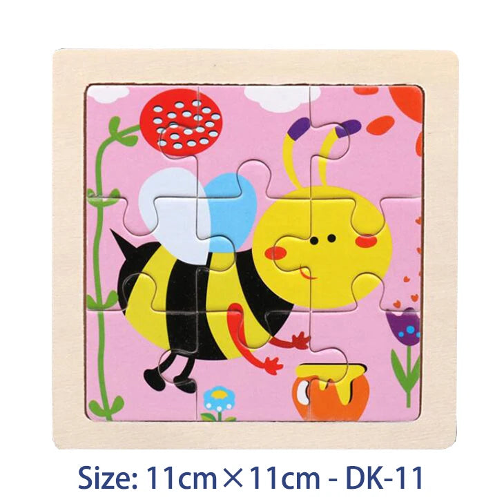 EZ 11cm/4.33in Kids Wooden Jigsaw Puzzle Games Cartoon Animal Vehicle Pattern Children Montessori Educational Toys