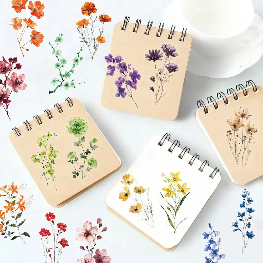 EZ 50/300PCS Ink Flower Sticker Pack Waterproof Transparent PET Brochure Flower Material Decorative Guitar Notebook Stickers