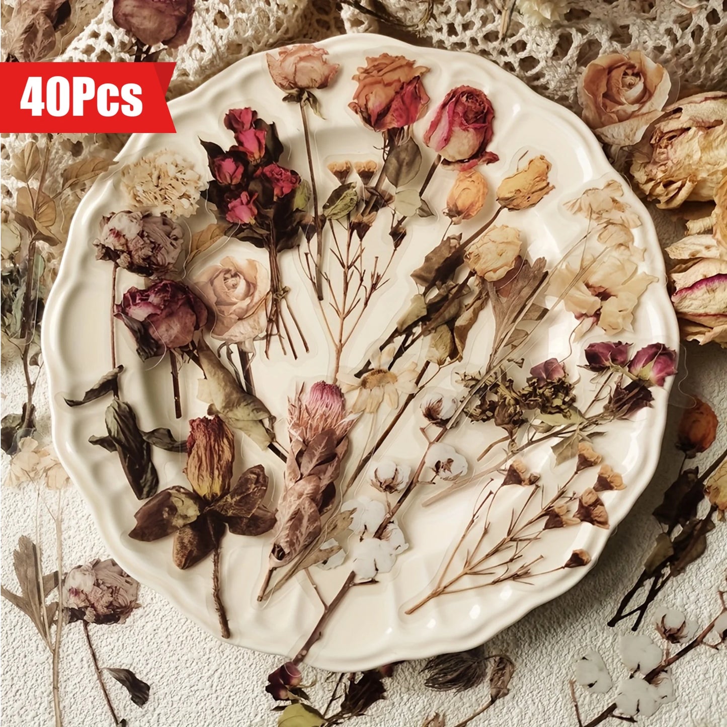 EZ 40 pcs Rose Plant PET Stickers Flowers And Leaf Scrapbook Deco Sticker Label Diary stationery Junk Journal Planner Materials