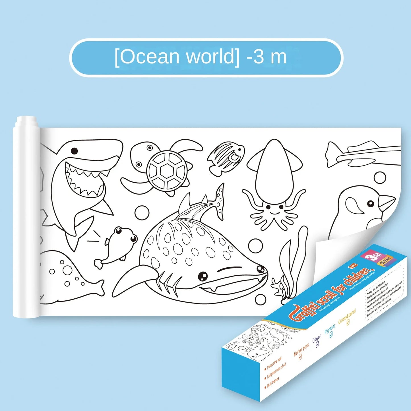 EZ 3 Meters Children Montessori Toys Early Educational Graffiti Drawing Roll DIY Self Adhesive Kids Learning Paint Coloring Scroll