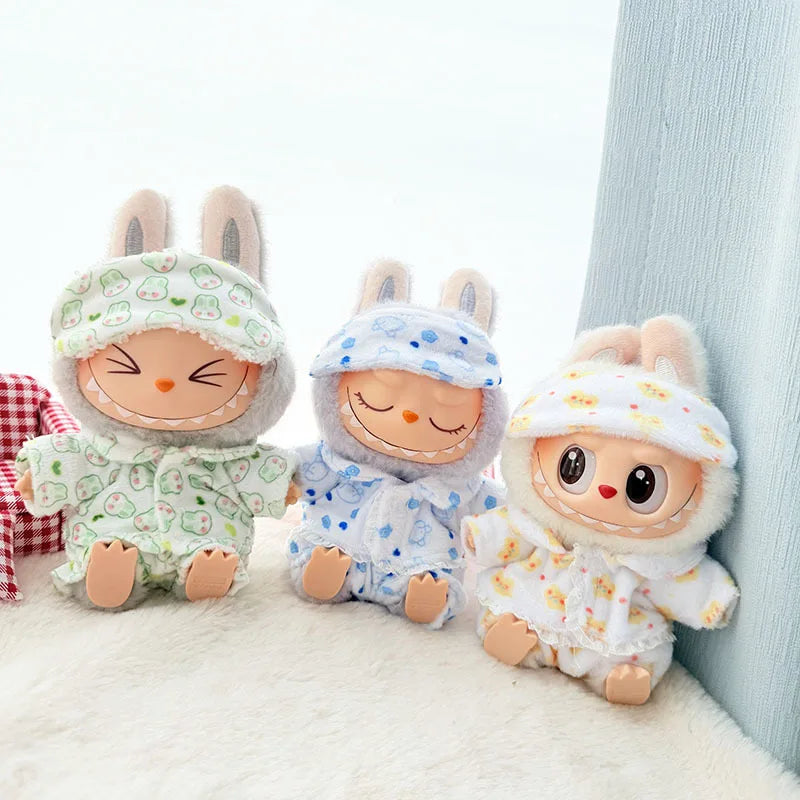 EZ Labubu Mini Pajamas with Eye Mask Three-piece Kawaii 15-17cm V1 V2 Labubu Clothes Cute Idol Plush Doll Accessories