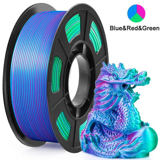 EZ Tricolor Silk PLA 3D Printer Filament, 1.75mm Multicolor 3D Printing Filament, Red&Blue&Green Filament, 250g (0.55lbs)