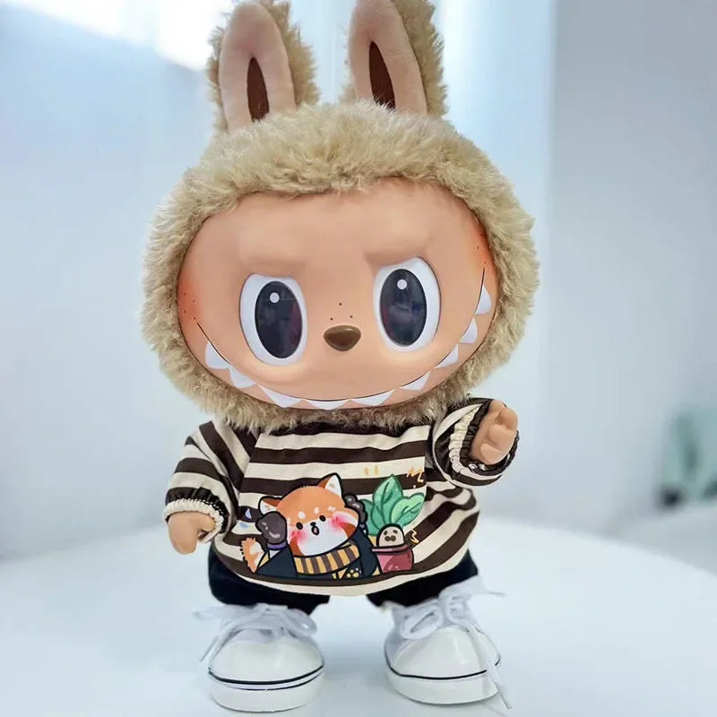 EZ For 38Cm Labubu outfit vinyl plush doll clothes for Korea Kpop Exo Labubu doll clothes striped animal shirt set