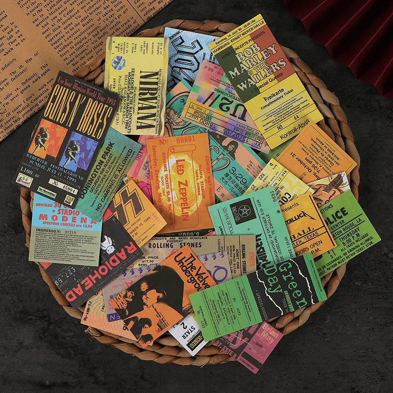 EZ 43PCS Rock Music Ticket Graffiti Stickers Retro Band Decals for Kids Toys Cool Waterproof DIY Guitar Motorcycle Car Sticker