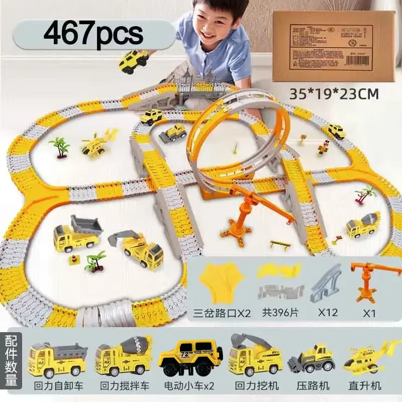 EZ 137-467pcs Children Electric Track Toy Car Engineering Car Kids Educational Toys Track Car Train Toys for Children Birthday Gift