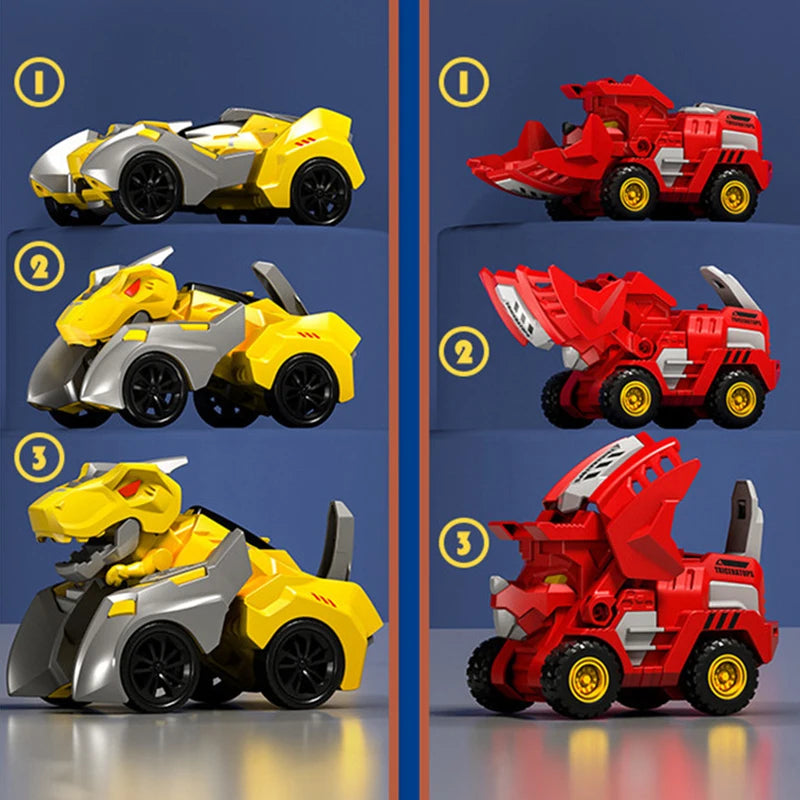 EZ 2 In 1 Transforming Dinosaur Car Deformation Toys Inertial Sliding Dino Automatic Transform Figures Robot Diecasts Toy Boys Gift