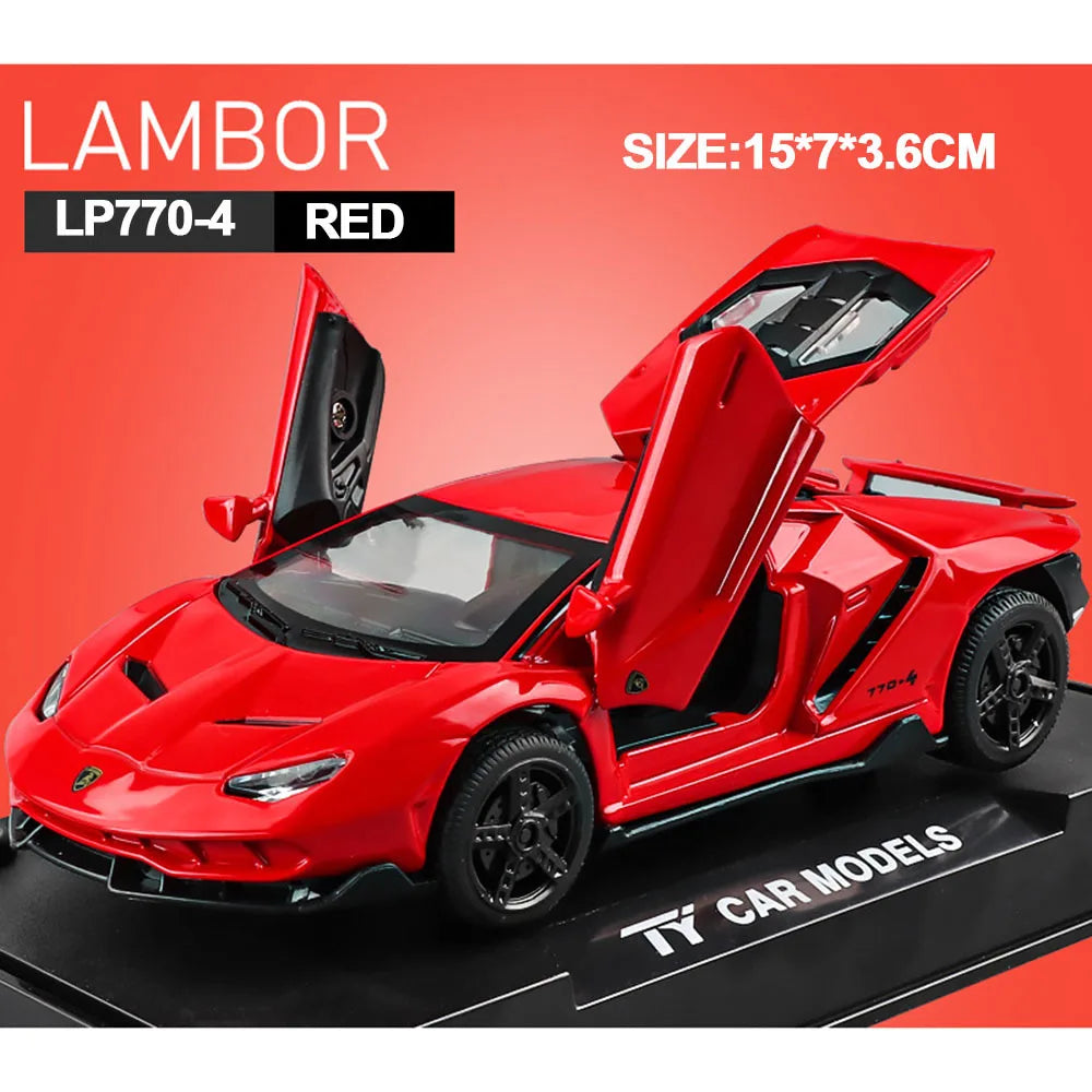 EZ 1/32 Cars Toys Auto To Scale Lambor LP770 Diecast Model Cars Alloy Autos Toys Gift for Boys Pull Back Light Music Kids Car