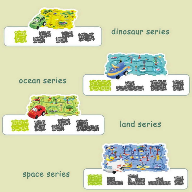 EZ Children Puzzle Electric Railroad Speeder DIY Assembly Electric Car Automatic Rail City Scene Construction Education Toy Gift