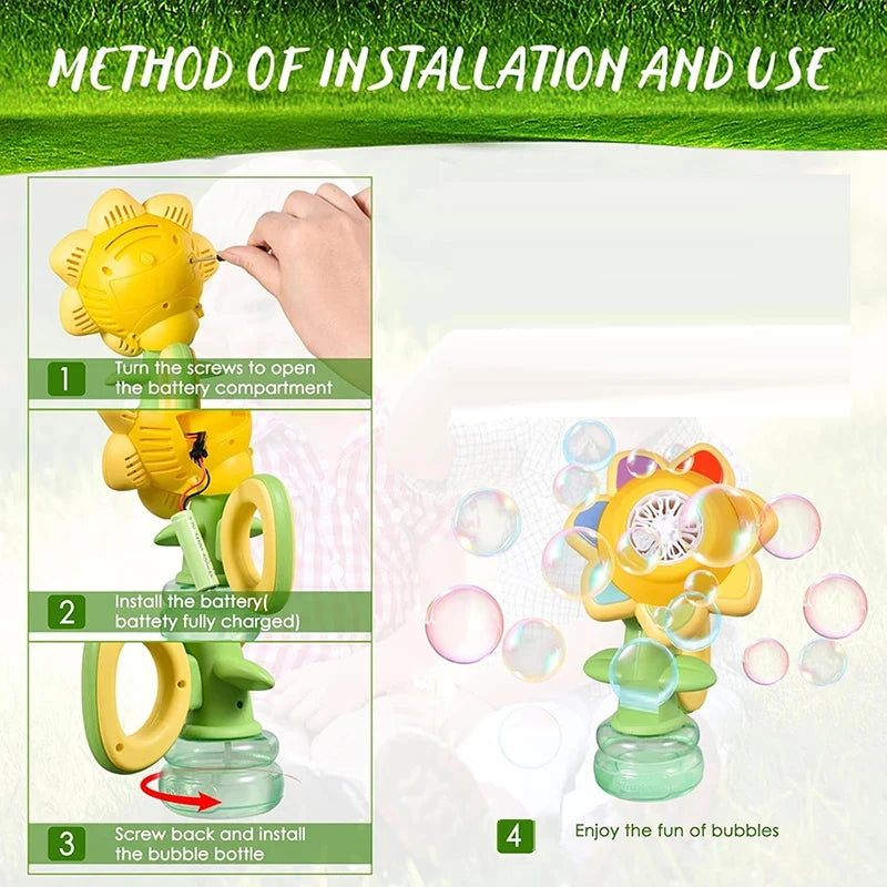 EZ Sunflower Bubble Machine for Kids Automatic Flower Bubble Toy with Light for Toddlers Bubble Maker Blower for Kids Outdoor Toys