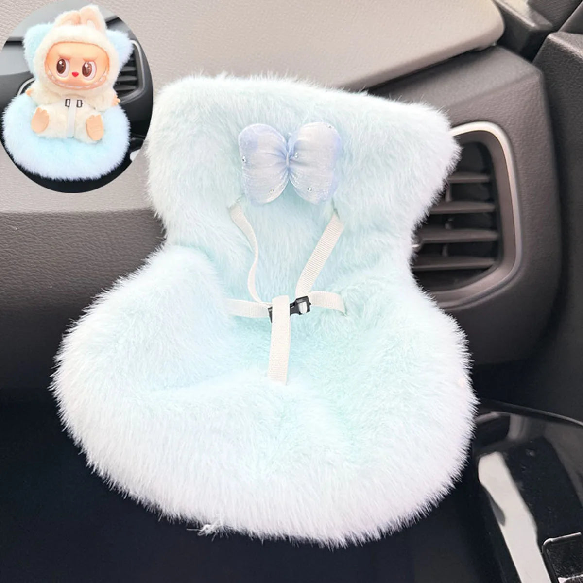 EZ Mini Cute Car Safety Seat Car Air Outlet Decoration Car Interior Decoration Ornament Suitable for 17cm labubu Dolls
